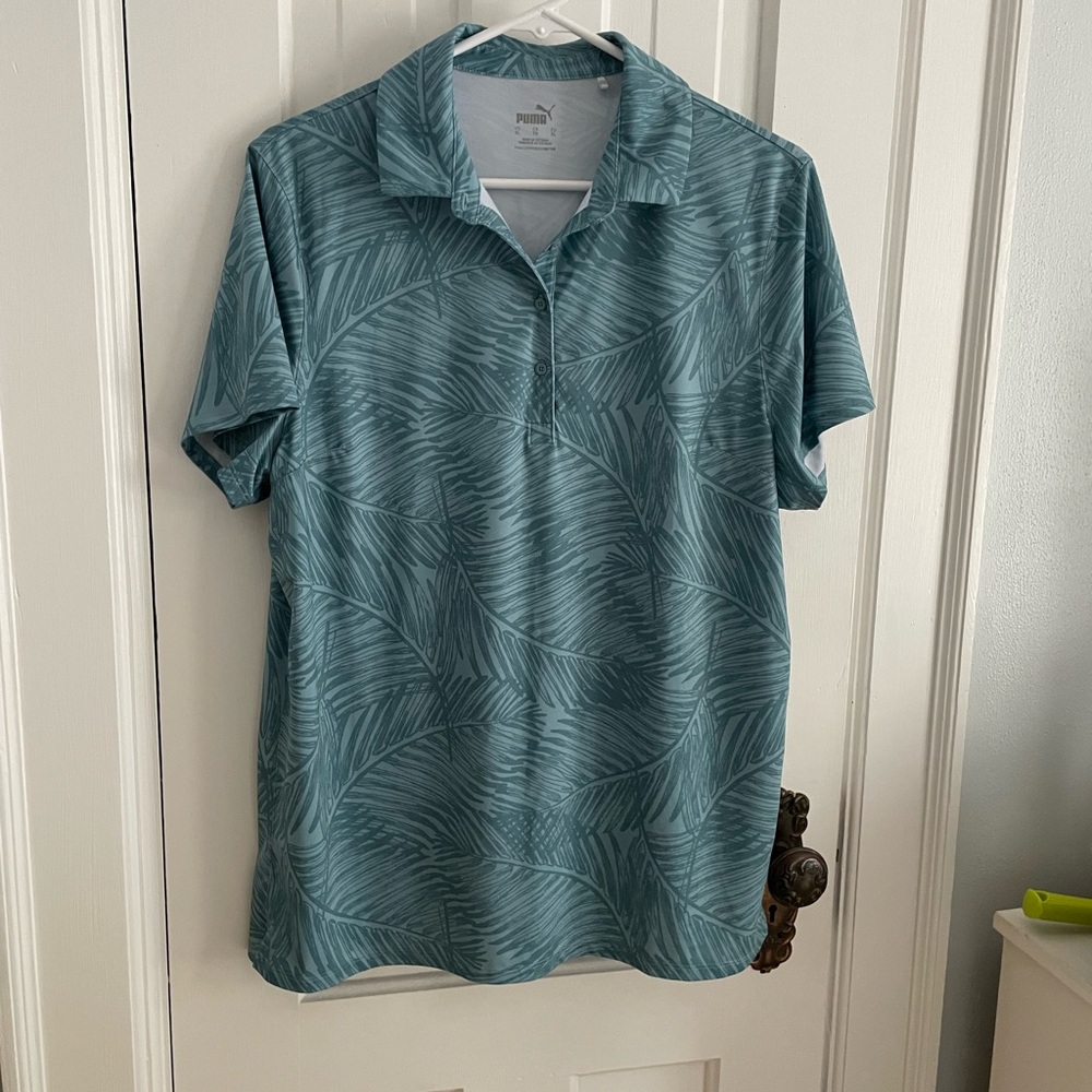 Puma Green Leaf Pattern Polo Shirt